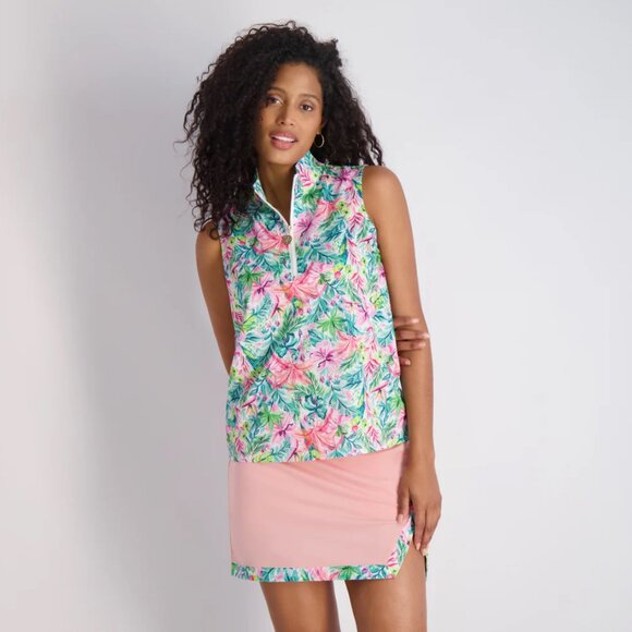 Stella Parker Women's Naomi Sleeveless Quarter-Zip Tropical Floral Top ~ Small - Picture 1 of 7